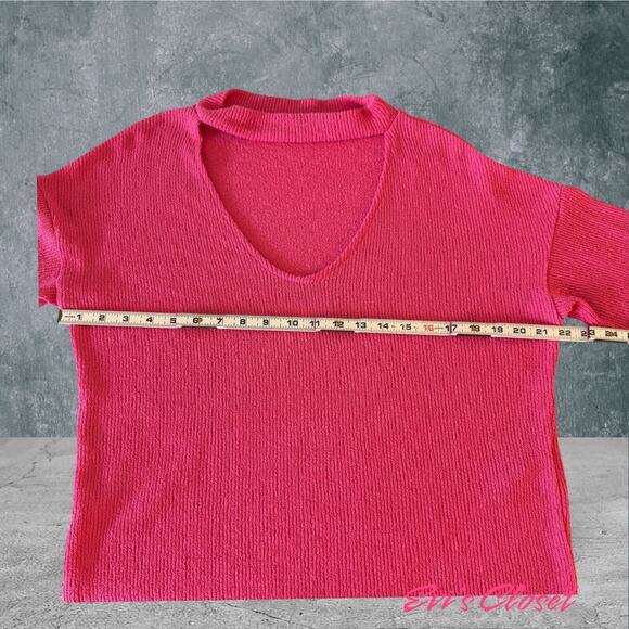 Zara Sweater Pink Boxy/Loose Fit V-Cut-Out Long Sleeve Size L - Picture 8 of 9